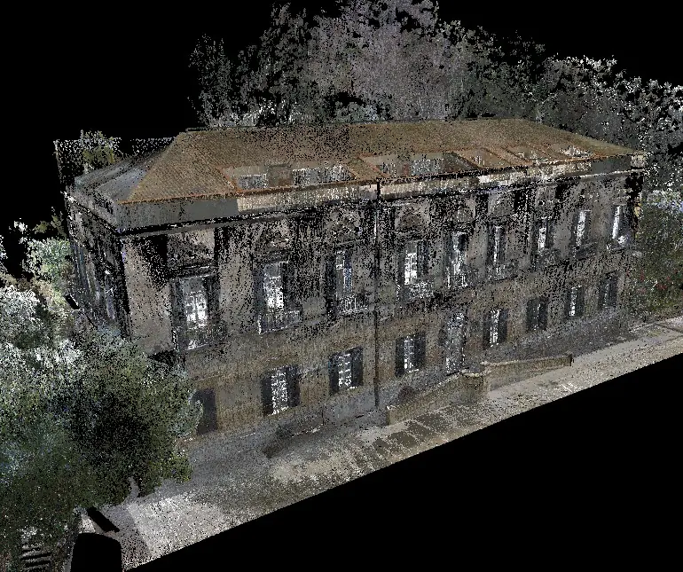 Vista tridimensionale di palazzo storico rilevato con laser scanner